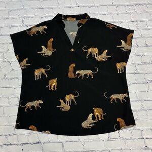 Leopard Print Black Blouse